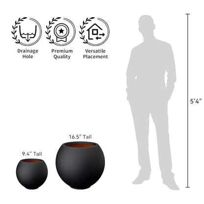 Kante Accent Round Sphere Black Concrete Planter 19.3" Dia, Outdoor - color: Black, size: 19.3"w x 16.5"h