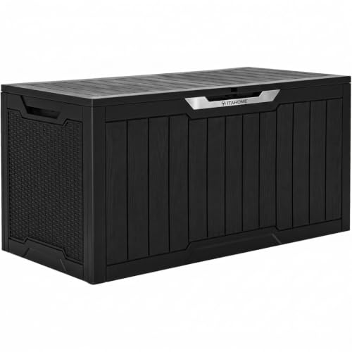 YITAHOME 100 Gallon Large Outdoor Storage Box - color: Black&Sliver, size: 100 Gallon