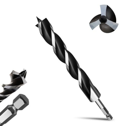 1-1/2"×12" Professional Auger Drill Bit for Wood with Quick Change 1/2" Hex Shank- 3-Cutter Design with Dual-Flute for Fast Chip Removal, Fits Hardwood, Softwood, PVC, Drywall & Tree Stumps - size: 1-1/2"×12"