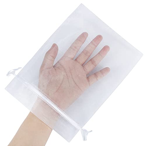 HRX Package 100pcs Mesh Organza Bags 6x9 in for Gift Giving, Large (White) - color: white
