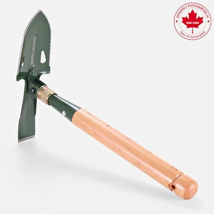 MASTIFF GEARS Military-Grade 2-in-1 Camping Shovel & Hoe - 1050 Steel, Foldable Wooden Handle, Metal Detecting Optimized, Canadian Designed & Tested, MOLLE Canvas Sheath | Limited - style: Folding Mini Shovel with Pick/Hoe