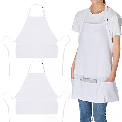 Jubatus 2 Pack 3 Pockets Adjustable Bib Apron Chef Kitchen Cooking Aprons for Women Men, White - color: White