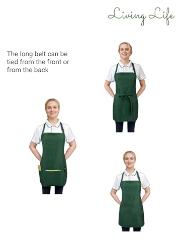 Adjustable Waterproof Aprons with 3 Pockets for Men Women, Server Apron for Kitchen Cooking Gardening Restaurant - color: Green, 2 Pack