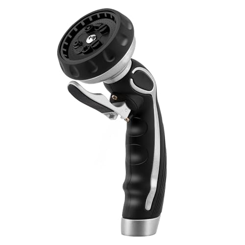 RESTMO Hose Nozzle with Easy Self-Lock Trigger, Heavy Duty Water Sprayer - color: Silver