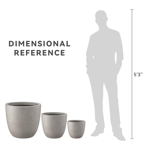 Kante Set of 3 Weathered Concrete Bowl Round Planters for Modern Home - color: Weathered Concrete, size: 18"W + 14"W + 10"W