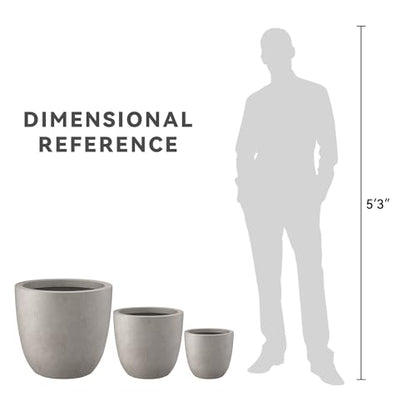 Kante Set of 3 Weathered Concrete Bowl Round Planters for Modern Home - color: Weathered Concrete, size: 18"W + 14"W + 10"W