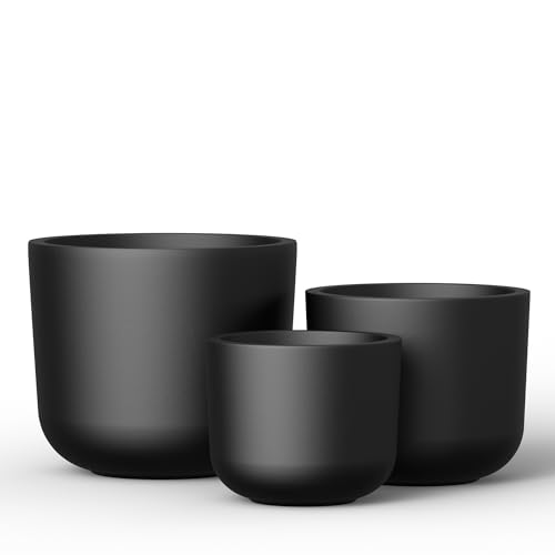 Kante Set of 3 Black Concrete Capsule Round Planters for Modern Home - color: Black, size: 13.1"Dia, 11.0"Dia, 9.0"Dia (Set of 3)