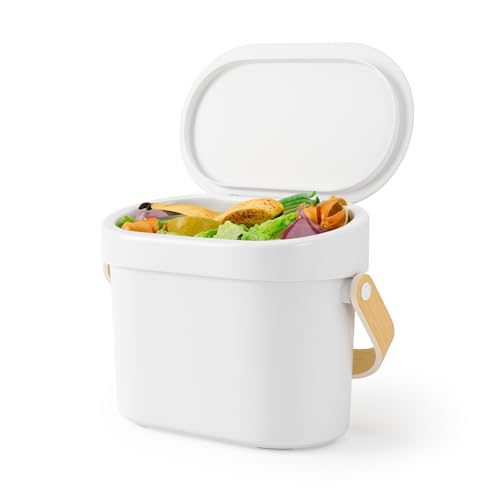 Umbra Bellwood Kitchen Compost Bin â€“ White/Natural, Countertop or Cabinet Mounted, 4L Compost Container with Hidden Bag Retainer, BPA-Free & Dishwasher Safe| Bellwood Collection