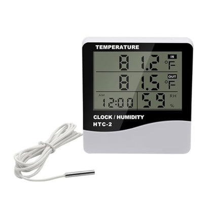 Temperature Humidity Meter, LCD Digital Indoor Outdoor Thermometer Hygrometer with Clock & Sensor Wire, Humidity Monitor for Home, Reptile, Greenhouse, Basement