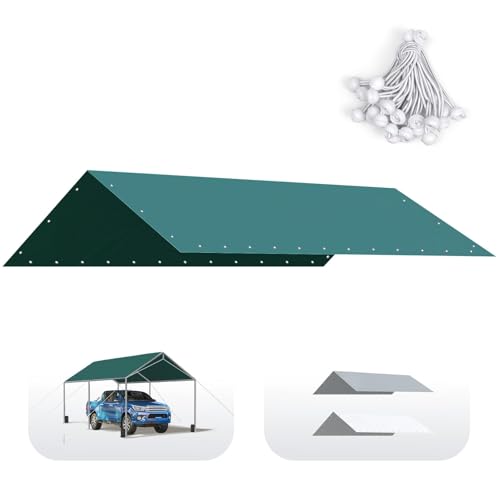 Quictent 10x20 ft Carport Replacement Tarp Canopy Top Cover with Bungee Balls - color: Green