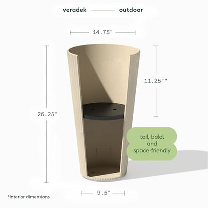 Veradek Demi Series Tall Planter - Tall Tapered Outdoor Planter with Shelf - color: Sand, style: Narrow Groove