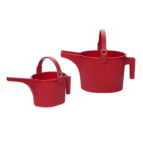 Hachiman Watering Can Set of 2 with Widened Spout - color: Red, size: Large and Small (Set of 2)