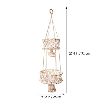 Alipis Macrame Plant Hanger Macrame Hanging Fruit Basket 2 Tier Woven Cotton Rope Storage Baskets Hanging Plant Holder for Vegetable Storage