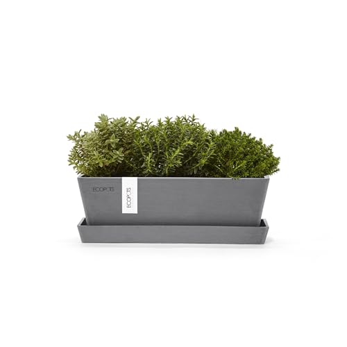 Ecopots Bruges Rectangular Flower Planter with Saucer, Grey, 10" - color: Gray