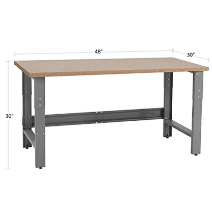 Table & Workbench: 1" Thick Particle Board Top, Height Adjustable Bench - 30" D x 48" L x 30" - 36" H - By BenchPro - size: 30" D x 48" L, style: Particle Board