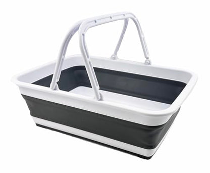 SAMMART Collapsible Basket with Handle 8L (2.1 Gallon) - Portable Outdoor Picnic Basket/Crate -Foldable Basin for Washing Dishes,Camping,Hiking (White/Steel Grey) - color: White/Steel Grey