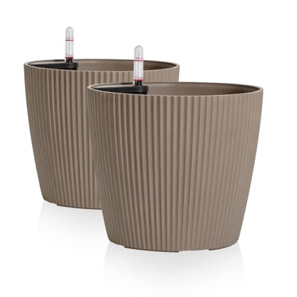 Dexceder 9x8 Self Watering Planters Indoor (2 Pack, Taupe) - color: Taupe, size: 9x8