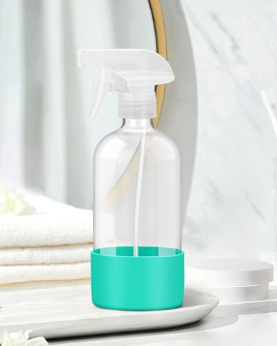 Glass Spray Bottles for Cleaning - 16 oz Spray Bottles with Silicone Sleeve - color: Green