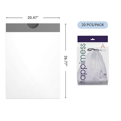 happimess 20-Count Unscented 8 Gal Drawstring Trash Bags, White - color: White, size: 20 Count (Pack of 1)