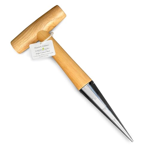 Garden Guru Steel Dibber Bulb Planter Tool for Planting Seeds & Bulbs - Depth Measurements, High Carbon Steel & Comfortable Wood Carved Handle - for Planting Flowers, Tulips - 1 Case (100 Pcs) - size: 100 Pack