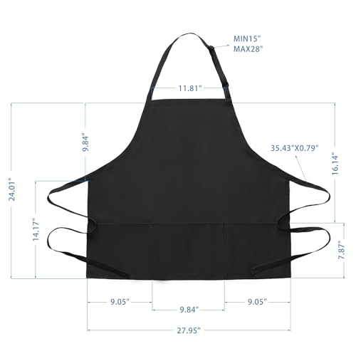 BOHARERS Kitchen Cooking Apron Unisex Adjustable chef apron with 3 pockets, 2 Pack Black - color: 02 Pack Long Black