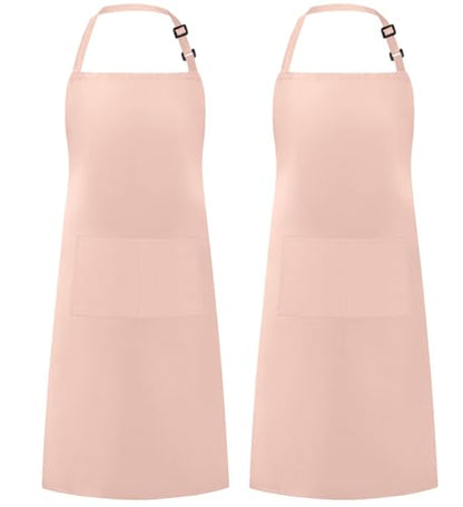 Syntus Apron for Men Women, Adjustable Cooking Kitchen Apron with 2 Pockets - color: Nude Pink, style: 2 Polyester