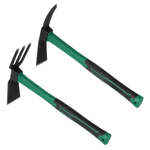 2pcs Garden Tools Comfortable Handle Hoes for Garden Work Carbon Steel Outdoor Tools（Light Blue） - color: light blue