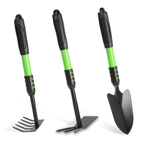 Gardening Tool, 3 Pack Lightweight Heavy Duty Spade Shovel, Garden Tools and Hand Rake with Soft Rubber Non-Slip Handle, for Gardenging Planting Weeding Digging, Green ﻿ - style: Green
