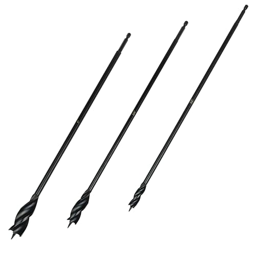 Greycore Tools 3-Piece 16 Inch 3-Flute Auger Bit, Wood Drill Bit for Hard and Soft Wood, 1/4” Quick Change Shank, Woodworking Auger Bits (16” Set 1/2”, 3/4”, 1”) - size: 16" 3PCS Set (1/2", 3/4", 1"), style: 16 Inch