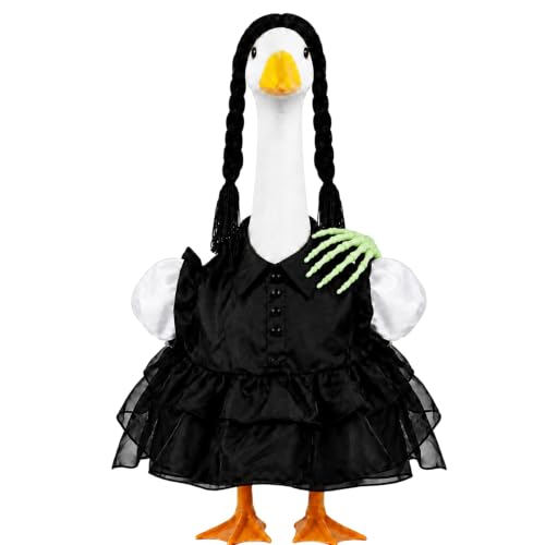 Halloween Porch Goose Outfit, Gothic Girl Goose Costume for 23-Inch Statue - color: Black Gothic Dress