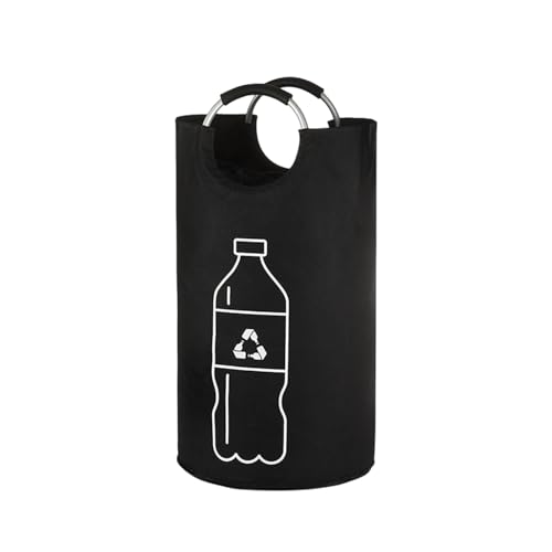 Extra Large Heavy Duty Canvas Waste Bag Cylindrical Folding Recycling Bin Single Storage Container for Yard Work and Home Organization
