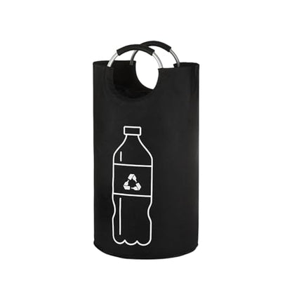 Extra Large Heavy Duty Canvas Waste Bag Cylindrical Folding Recycling Bin Single Storage Container for Yard Work and Home Organization
