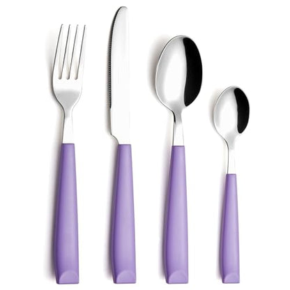 EXZACT 16 pcs Flatware Set Stainless Steel Wide Handles Serves 4 Lilac - color: Lilac x 16