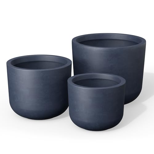 Kante Set of 3 Charcoal Concrete Capsule Planters 13.1" 11" 9" Dia - color: Charcoal, size: 13.1"Dia, 11.0"Dia, 9.0"Dia (Set of 3)