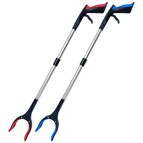 Reacher Grabber Tool 32 Inch 2-Pack, Foldable Trash Picker Grabber, Trash Gripper, Garden Nabber, Litter Picker, Extended Grabber（Red/Blue) - color: Red/Blue