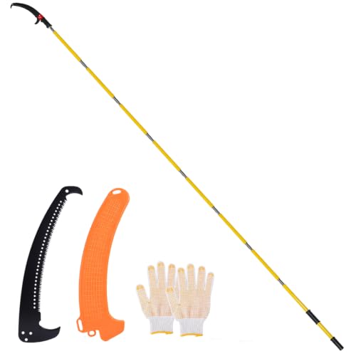LEVELEVE Manual Pole Saw,7.3-27 ft Adjustable Extendable Tree Pruner,High Carbon Steel Double-Hook Blade,Lightweight 8 Fiberglass Handles, Long Reach Branch Cutter for High Branches,Shrubs,Yard&Garden