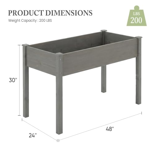 DUMOS 48x24x30 Inch Raised Garden Bed, Elevated Wood Planter Box with Legs - color: Gray, size: 48"D x 24"W x 30"H