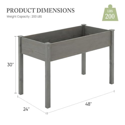 DUMOS 48x24x30 Inch Raised Garden Bed, Elevated Wood Planter Box with Legs - color: Gray, size: 48"D x 24"W x 30"H