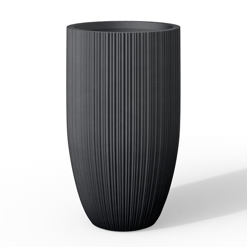 Kante Small Round Tapered Black Concrete Planter 24" Tall, Outdoor - color: Textured Black, size: 24" Tall