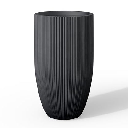 Kante Small Round Tapered Black Concrete Planter 24" Tall, Outdoor - color: Textured Black, size: 24" Tall