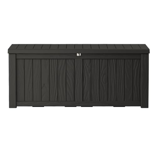 Outdoor Storage Box Waterproof, 150 Gallon Lockable Resin Deck Box Large, Patio Storage Bin for Pool Accessories Cushion Furniture, Garden Tools, UV-Resistant Outside Delivery Black
