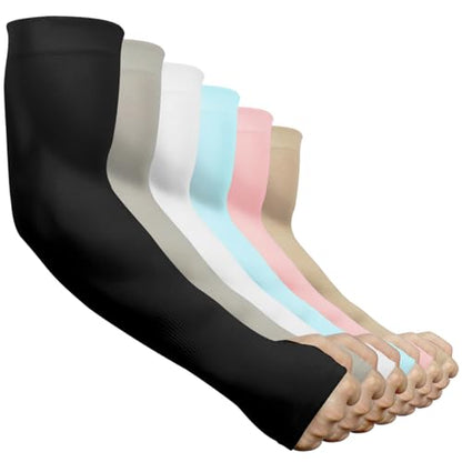 beister Arm Sleeves for Men & Women, UPF 50+ UV Sun Protection, Cooling - color: 6 Pairs Black+white+grey+beige+blue+pink(without Fashion)
