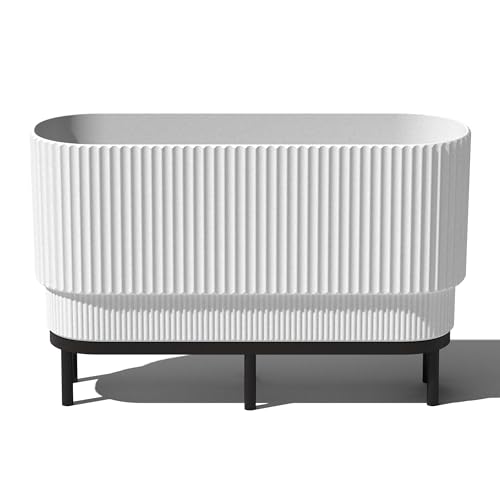 Veradek Demi Series Raised Long Planter - Wide Planter with Stand - color: White/Black, size: 30 inch