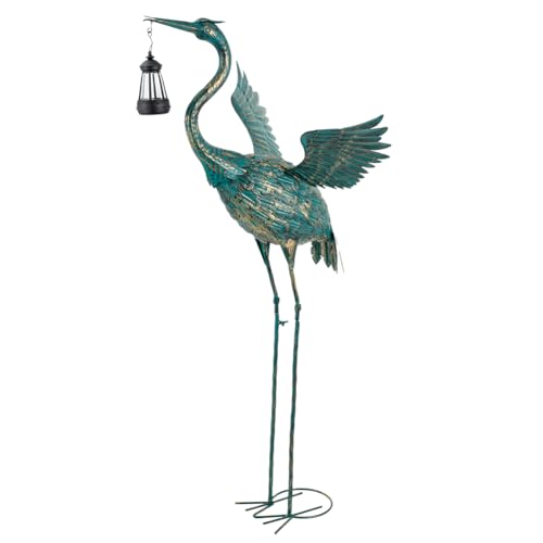 DREAMSOUL Solar Heron Garden Statues, 40.5" Outdoor Patio Pool Decor - color: Cyan