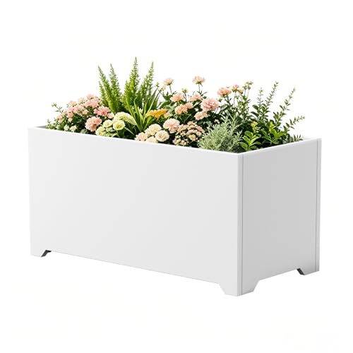 32" Metal Large Rectangular Planter - White Long Planter Box with Legs - color: White, size: 32" L x 15" W x 15" H
