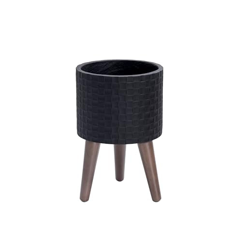 D'vine Dev Planter Pot with Wood Stand, 8 in, Matte Black, 88-Z-A-2 - color: Matte Black, size: Small