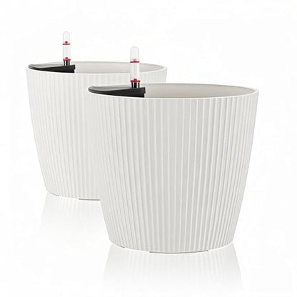 Dexceder 11x10 Self Watering Planters Indoor (2 Pack, White) - color: White, size: 11x10
