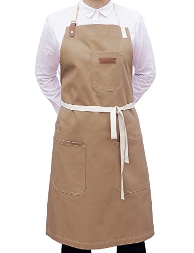 Kitchen Apron for Cooking, with Pockets & Towel Loop - color: Light Tan