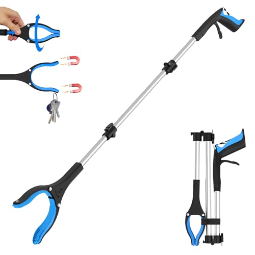 43" Long Grabber Reacher Tool, Foldable Grabber for Seniors with Magnetic Tip, 360° Rotating Anti-Slip Claw, Extension Reacher Pickup Tool Long Arm Trash Picker for Elderly Recovery - size: 43 Inch