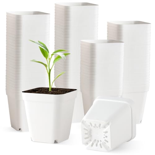 120 Pcs Nursery Pots 3.5 Inch, Plastic Seed Starting Pot with Drainage Holes, Small Sturdy Seedling pots for Planting, Cuttings (White) - color: White, size: 3.5 Inch-120P